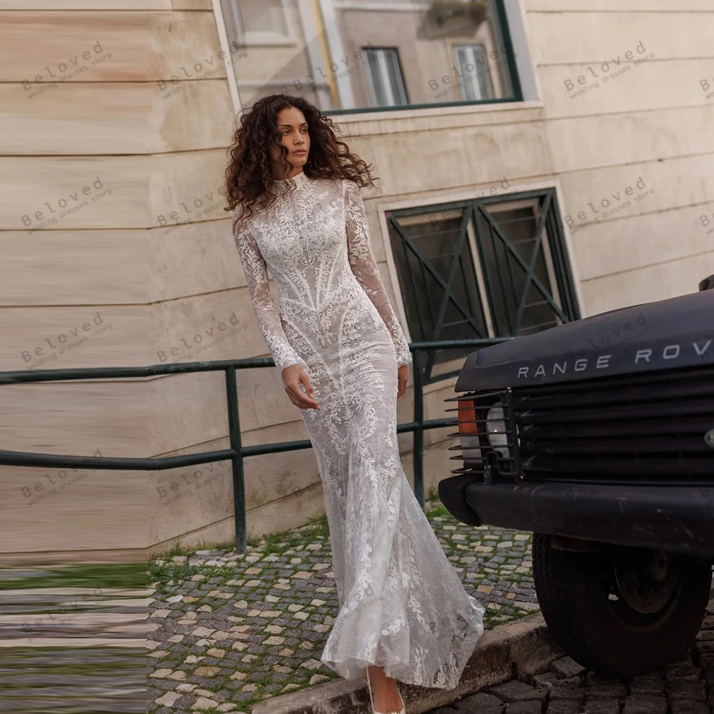 

Glamorous Women's Wedding Dresses Exquisite Bridal Gowns Modest Robes Muslim Full Sleeves High Neck Vestidos De Novia Customized