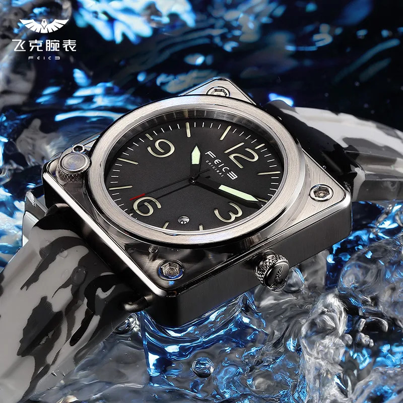 FEICE Men\'s Square Automatic Watch Waterproof Mechanical Wrist Watches Luminous Analog High Quality Watch for Men -FM508