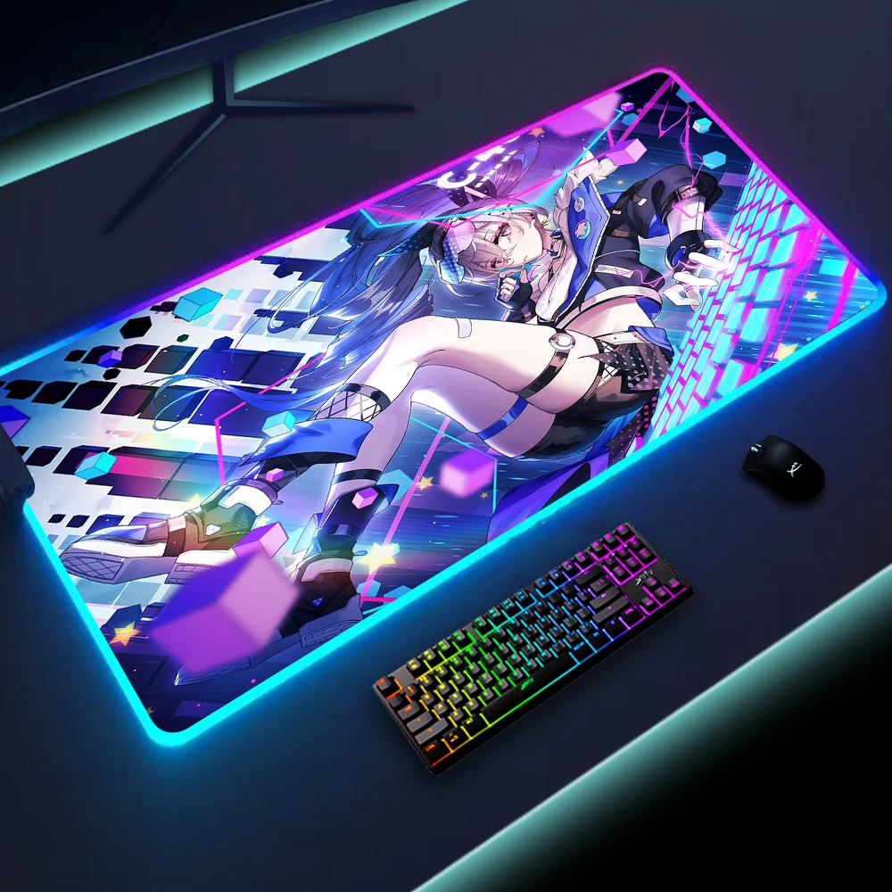 

Large Mouse Mat Gamer RGB Honkai Star Rail Mousepads XXL LED Gaming Mousepad Big Luminous Anime Pad Desk Mats Backlit Mouse Pads