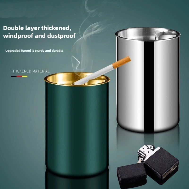 Creative Stainless Steel Ashtray Household and Car Anti-fly Ash and Anti-drop Ashtray Bar Funnel with Lid Ashtray