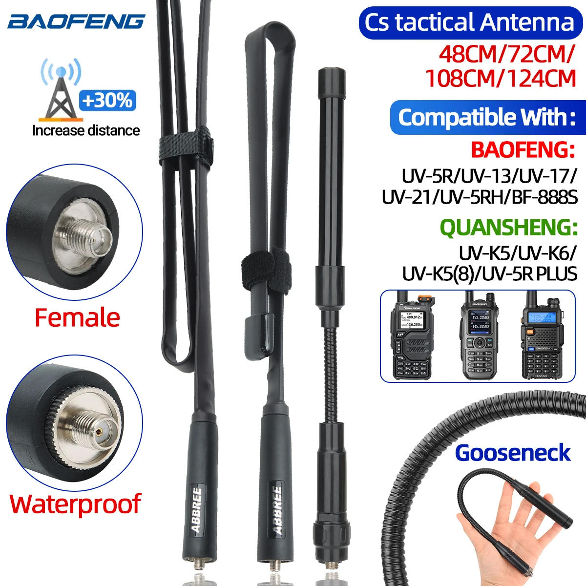 Baofeng CS 전술 안테나 SMA-암 듀얼 밴드 VHF UHF 144/430Mhz 접이식 워키토키용, Baofeng UV-13PRO UV-5R UV-82 888S 