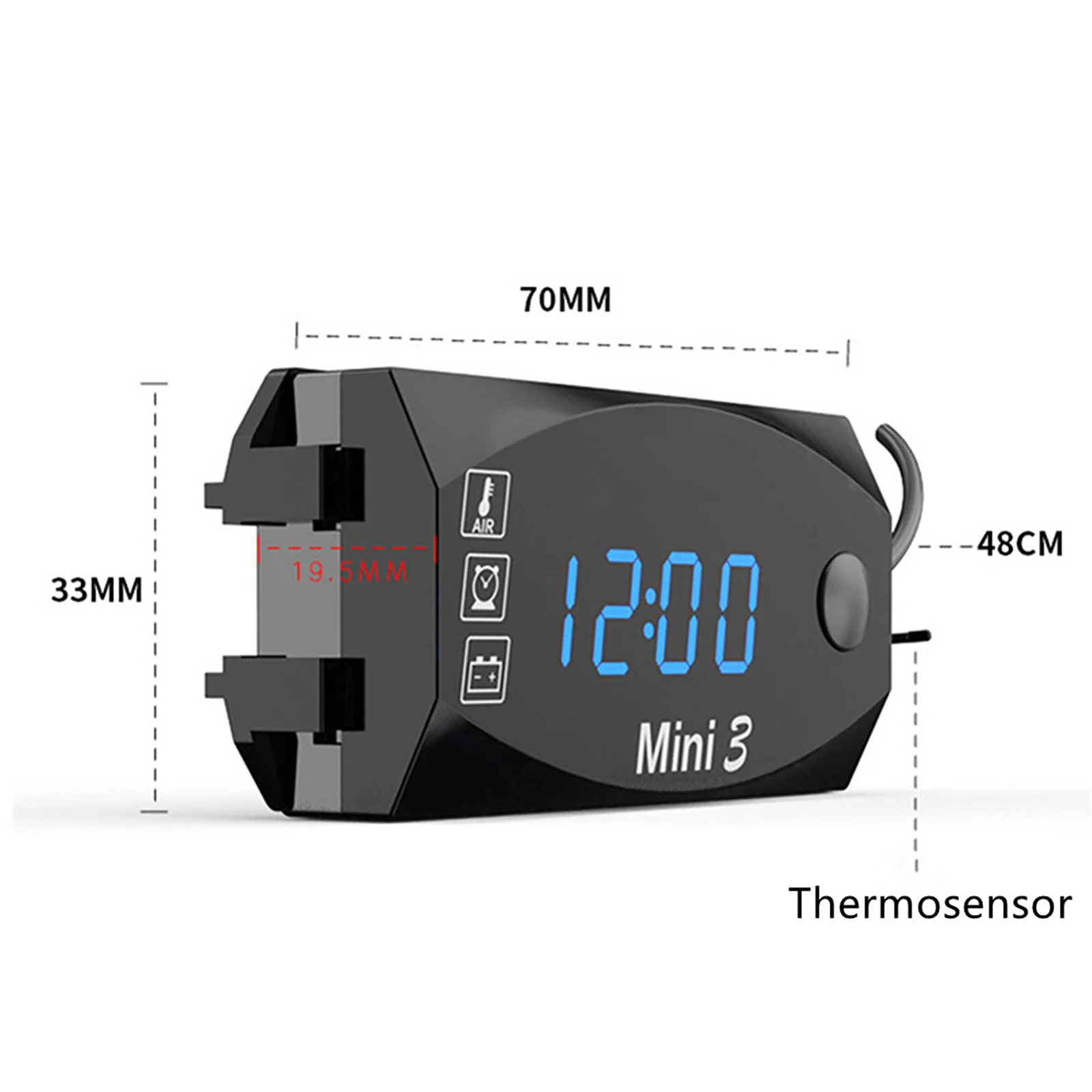 Voltmeter Motorcycle Electronic Clock Holders Thermometer DC 6V-30V IP67 Waterproof LED Watch Digital Display Clock Watch