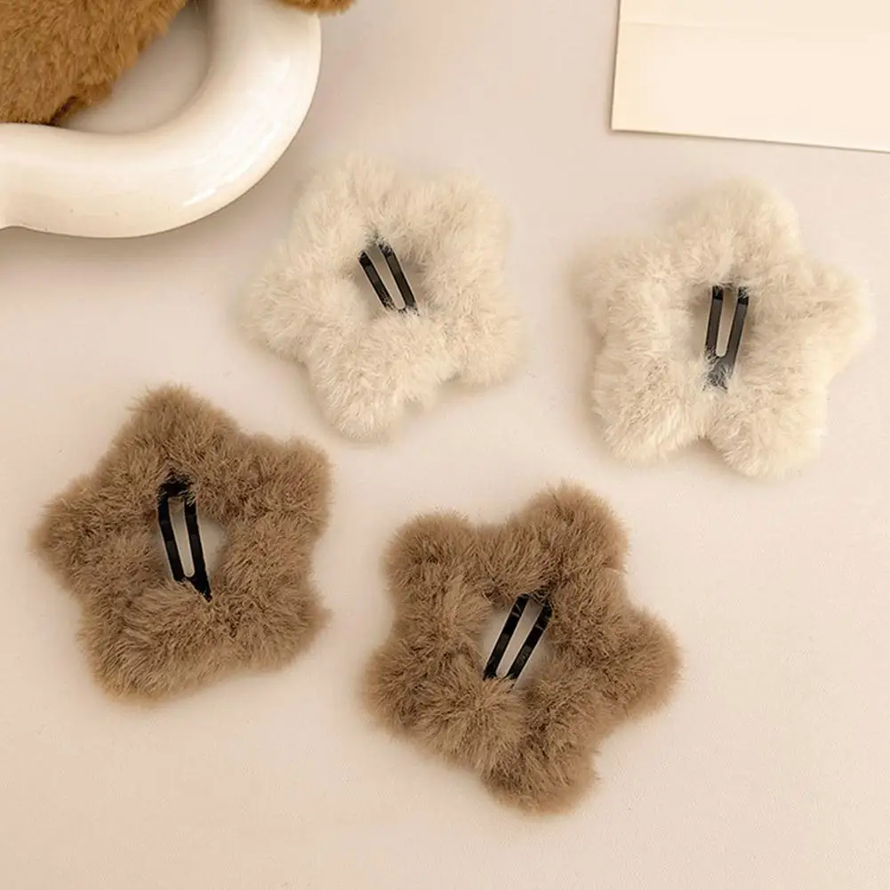 Plush Five-pointed Star Hairpins Side Bangs BB Clip Cute Soft Sweet Hollow Hairpin Girls Y2K Metal Snap Clips Hair Accessories view 5