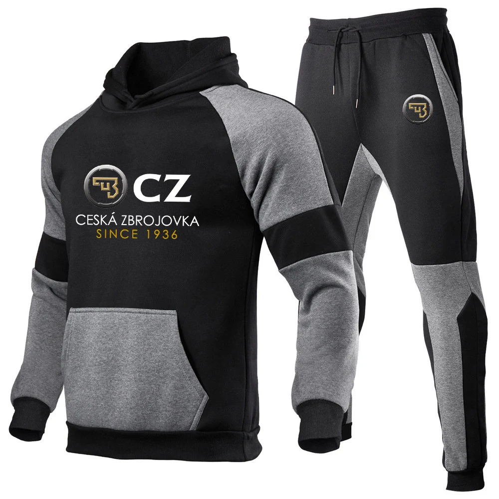 CZ Ceska Zbrojovka 2023 Men's New Tracksuit Print Sportswear Solid Color Hoodie Sweatshirt Tops And Leisure Fashion Hooded Pants