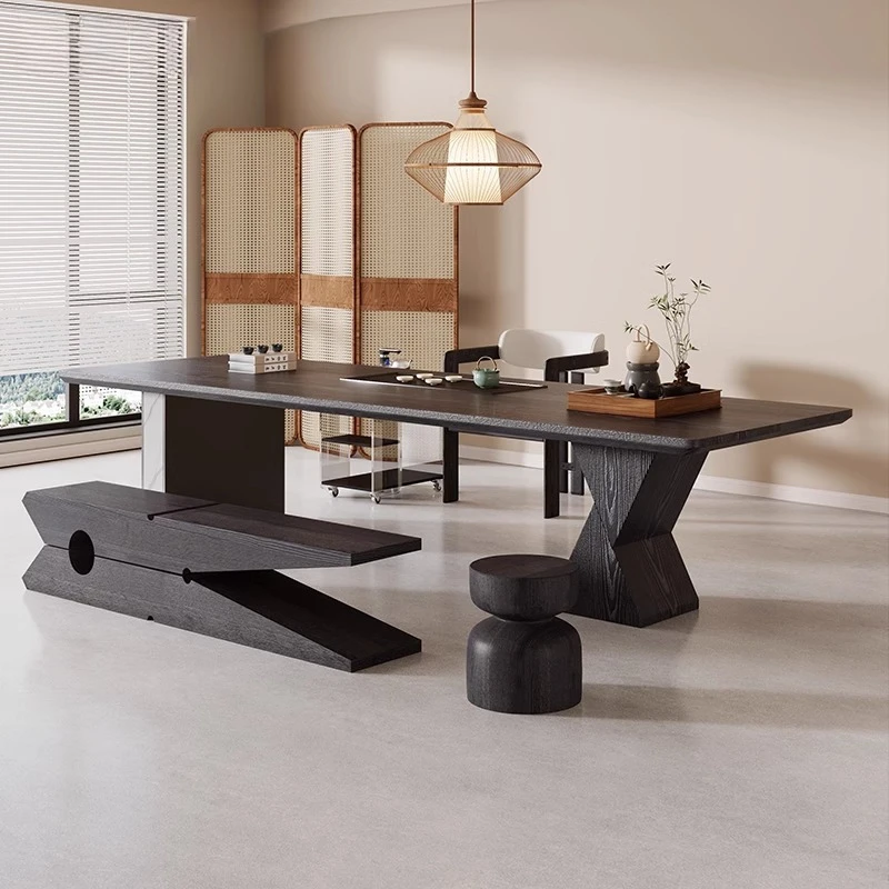

Light luxury modern high-end tea table Solid wood tea table Office home 2025 new black coffee table