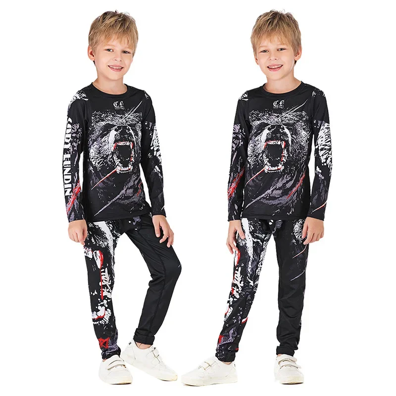 Kid's MMA Boxing Rashguard Running Shirt Pants Set Boys Training Muay Thai Jiu Jitsu Gym Clothing Children Kickboxing Sport Suit