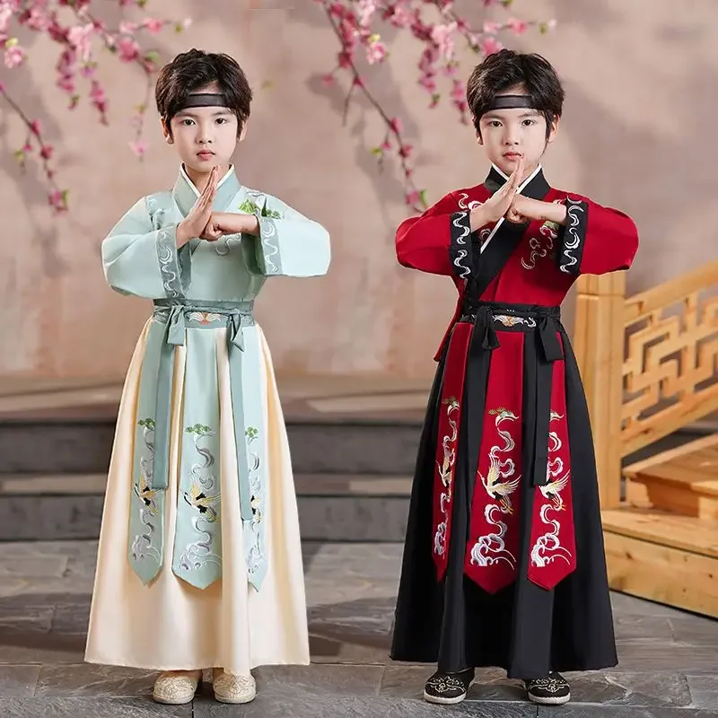 Terno estilo chinês Hanfu Tang para crianças, traje antigo infantil, traje tradicional para meninos