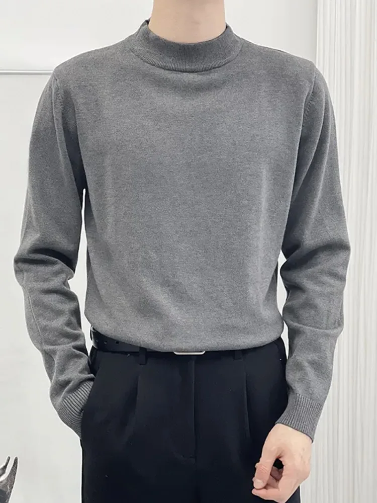 

Autumn Winter Thiened Warm Knitted Sweater Men's Mid-Ne Fce Lined Color Turtlene Long Sve Casual Top
