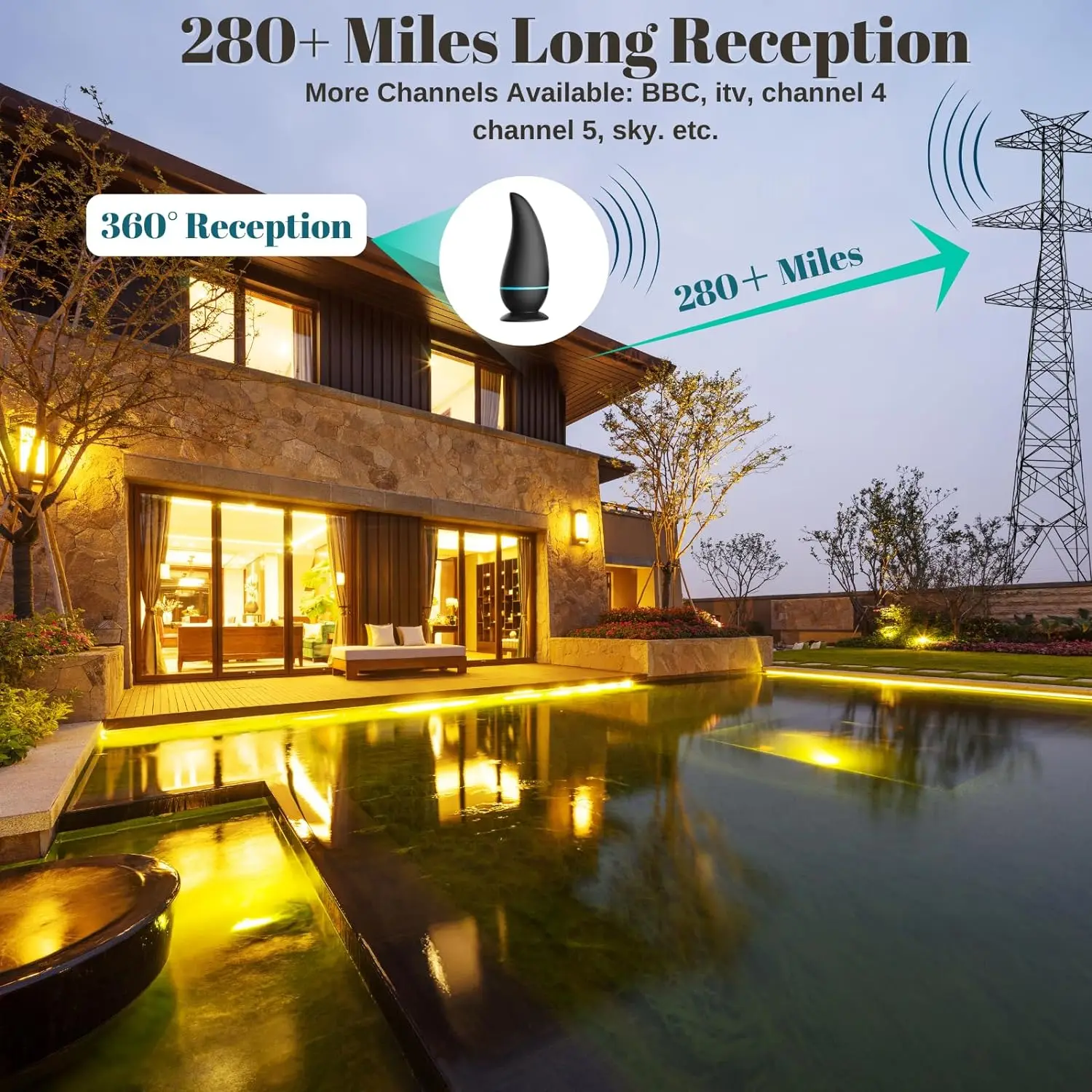 屋内用デジタル信号,航空チャンネル,280マイル,360受信,お金,フリービューテレビ,信号ブースター,8k