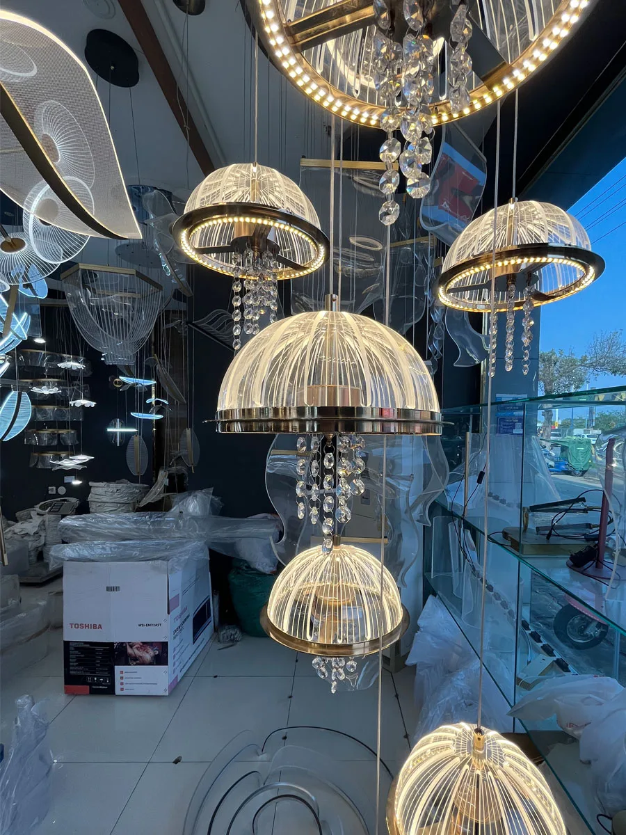 Customizable Modern Luxury Jellyfish Led Pendant Lights Staircase Chandelier for Duplex Villa Loft High Living Room