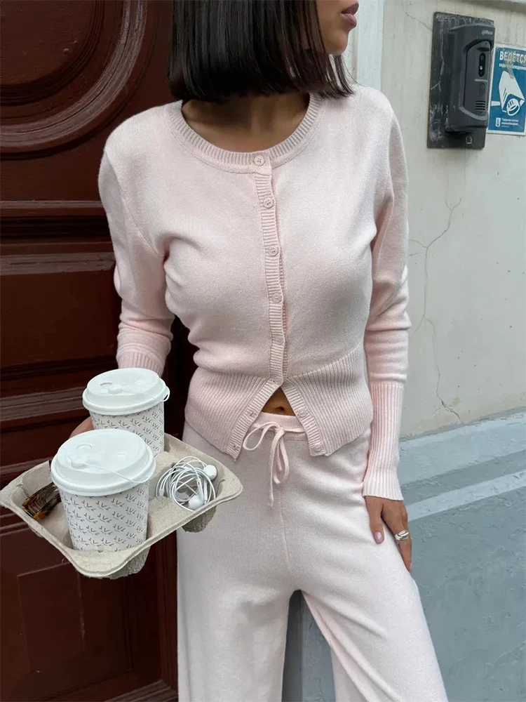 

Ретро-кардиган вязаный женский повседневный с ребристой отделкой и вставками, облегающий, однотонный, шикарный свитер, базовая уличная вязаная кофта 2026