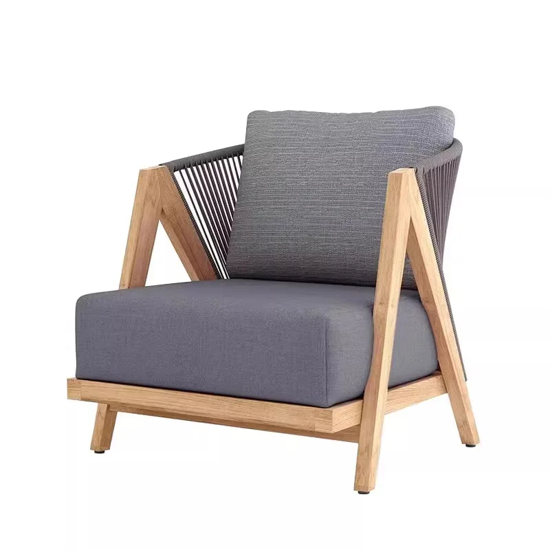 

Outdoor teak sofa courtyard open-air villa garden rattan anti-corrosion coffee table combination outdoor leisure solid wood furn