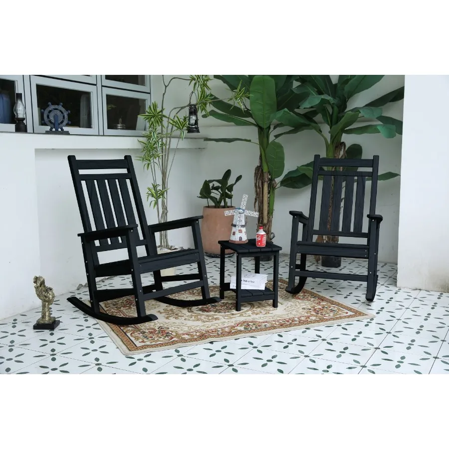 

Outdoor Rocking Chair Set for Adults All Weather Resistant Porch Rocker for Lawn Garden Black