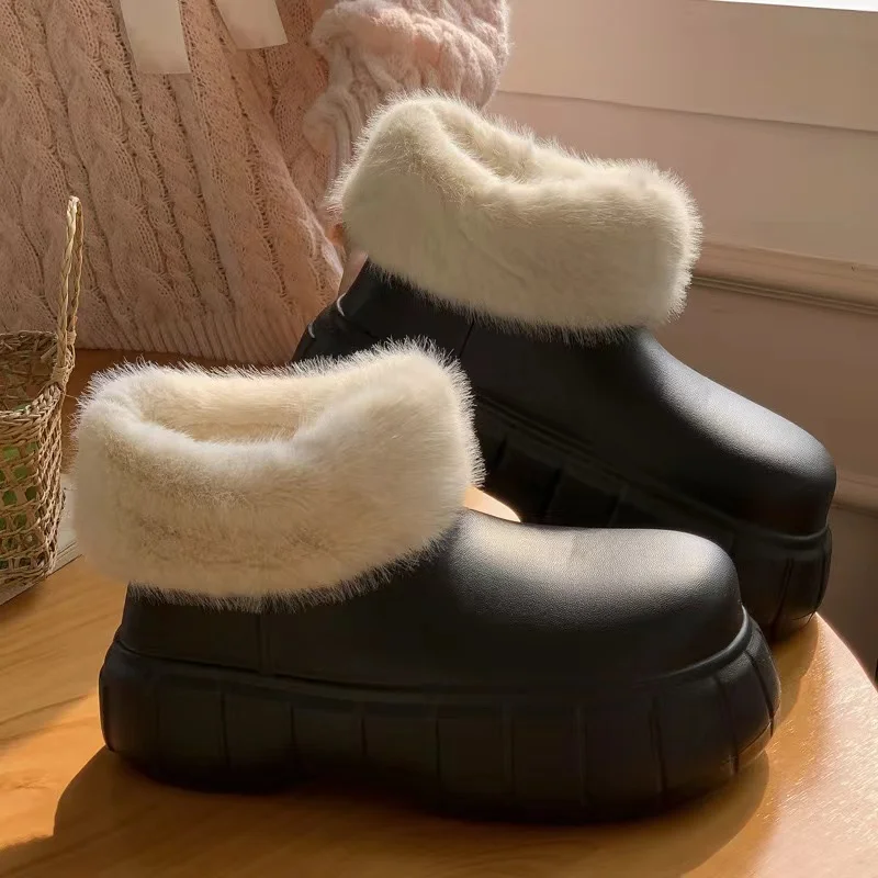 Winter Woman Warm Rain Shoes Rubber Boots Female Warmed Galoshes with Fur Ankle Rainboots Waterproof Garden Water Boots Footwear