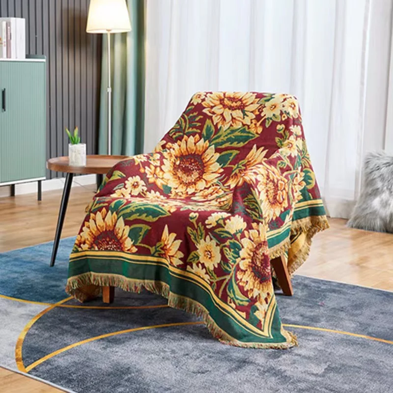 Boho Blanket Soft Floral Design Reversible Throw Blanket Bed Cover Fringe Tapestry Jacquard Blanket for Couch Bed Travel Outdoor