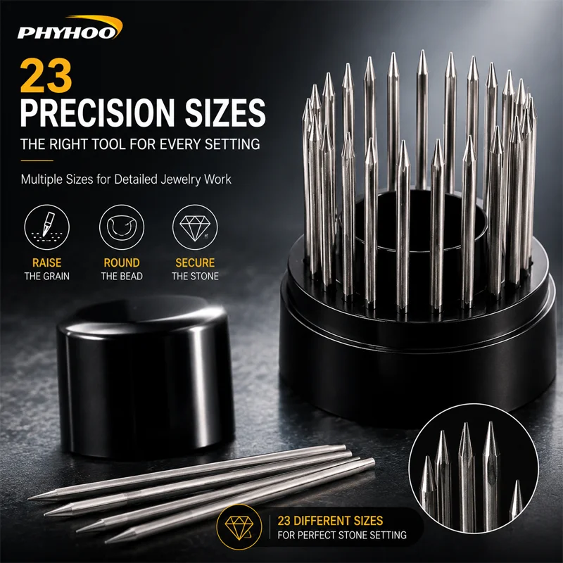 PHYHOO 23PCS Jewelry Beading Tool Set Precision Stone Setting Tool Gemstone Prong Pusher Kit For Jewelers DIY Craft US Warehouse