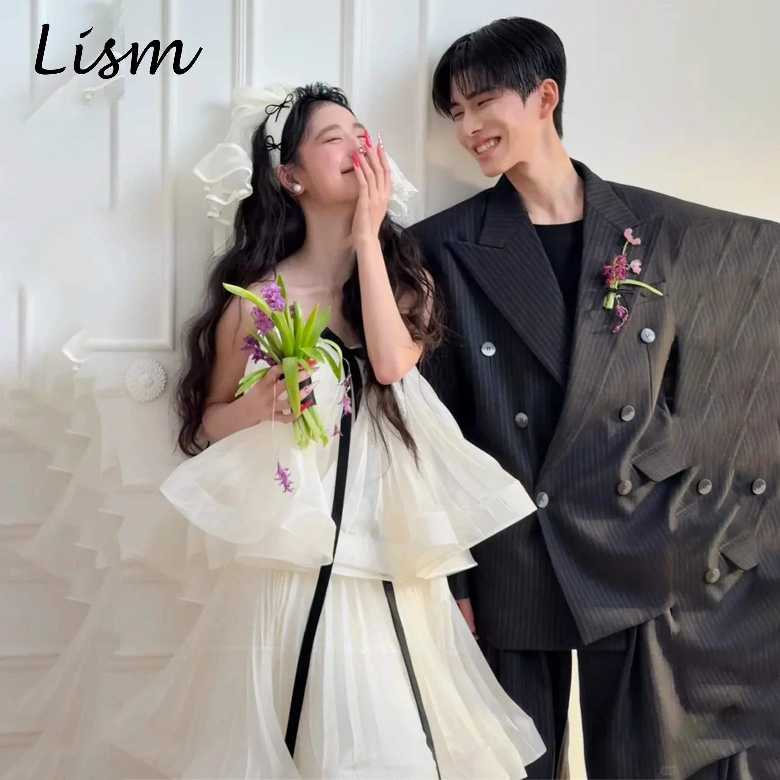 

Lism Tiered Strapless Korean Wedding Dresses Photo Shoot Floor-Length Japanese Luxury Women Party Gown for Wedding Customized