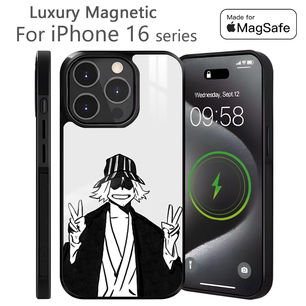 B-BLEACH Kisuke Urahara Phone Case For iPhone 16 15 14 13 12 11 Pro Max Plus Mini Magnetic Magsafe Wireless Charging Cover