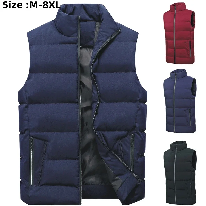 2024Men's Casual Warm Cotton Down Vest Jacket Solid Sleeveless Jacket Male Casual Waistcoat Warm Vest for Men Tops Plus Size 8XL