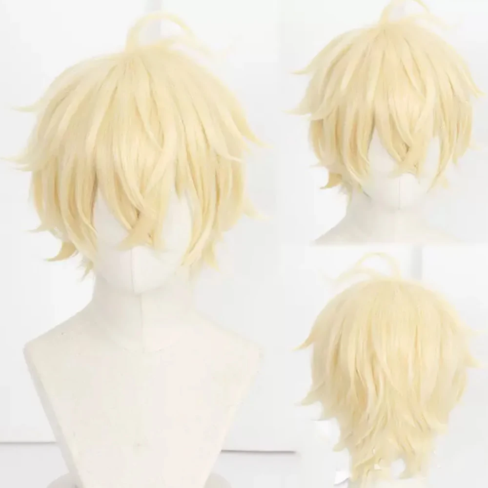 HAIRJOY – perruques synthétiques de Cosplay Seraph of the end Mikaela Hyakuya, perruque courte bouclée blonde, filet rose