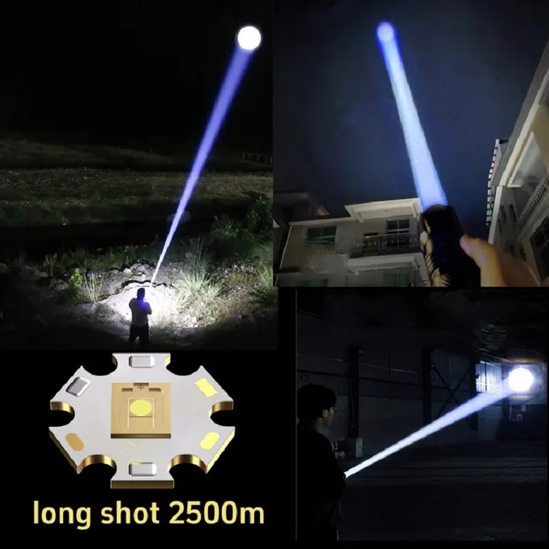 New 2500m Powerful Led Flashlights 9800lm Super Bright Torch Charging Zoom 18650 Hand Light High Power Long Shot Camping Lantren