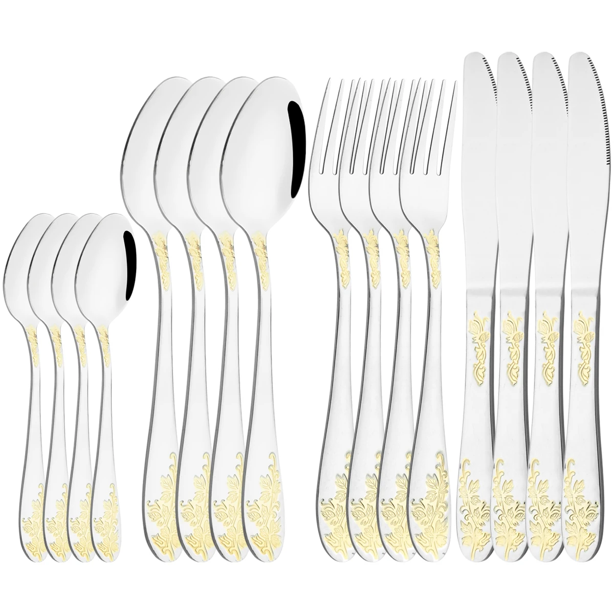 

High Quality 16Pcs Cutlery Set Knives Fork Coffee Spoon Dinnerware Stainless Steel Tableware Flatware Set Silverware Kitchen Kit