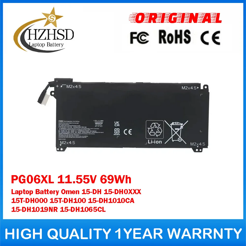 PG06XL 11.55V 69Wh Genuine Original Laptop Battery For HP Omen 15-DH0XXX 15T-DH000 15T-DH100 15-DH1010CA 15-DH1019NR 15-DH1065CL