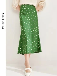 SENTUBILA Mermaid Satin Polka Dot Skirt for Women Spring Autumn New Midi Fashion Hip Trumpet Versatile Skirts Woman 133Q52186