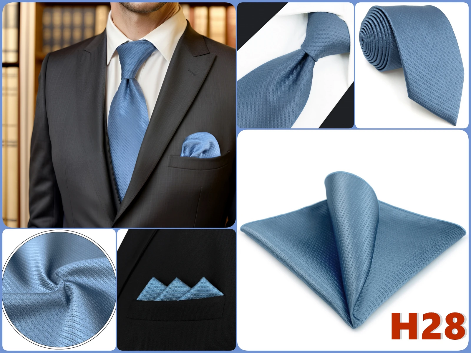 Mens Tie Pocket Square Set Blue Green Classic Business Acceossories Necktie Handkerchief 147cm Paisley Stripes Dots Elegant