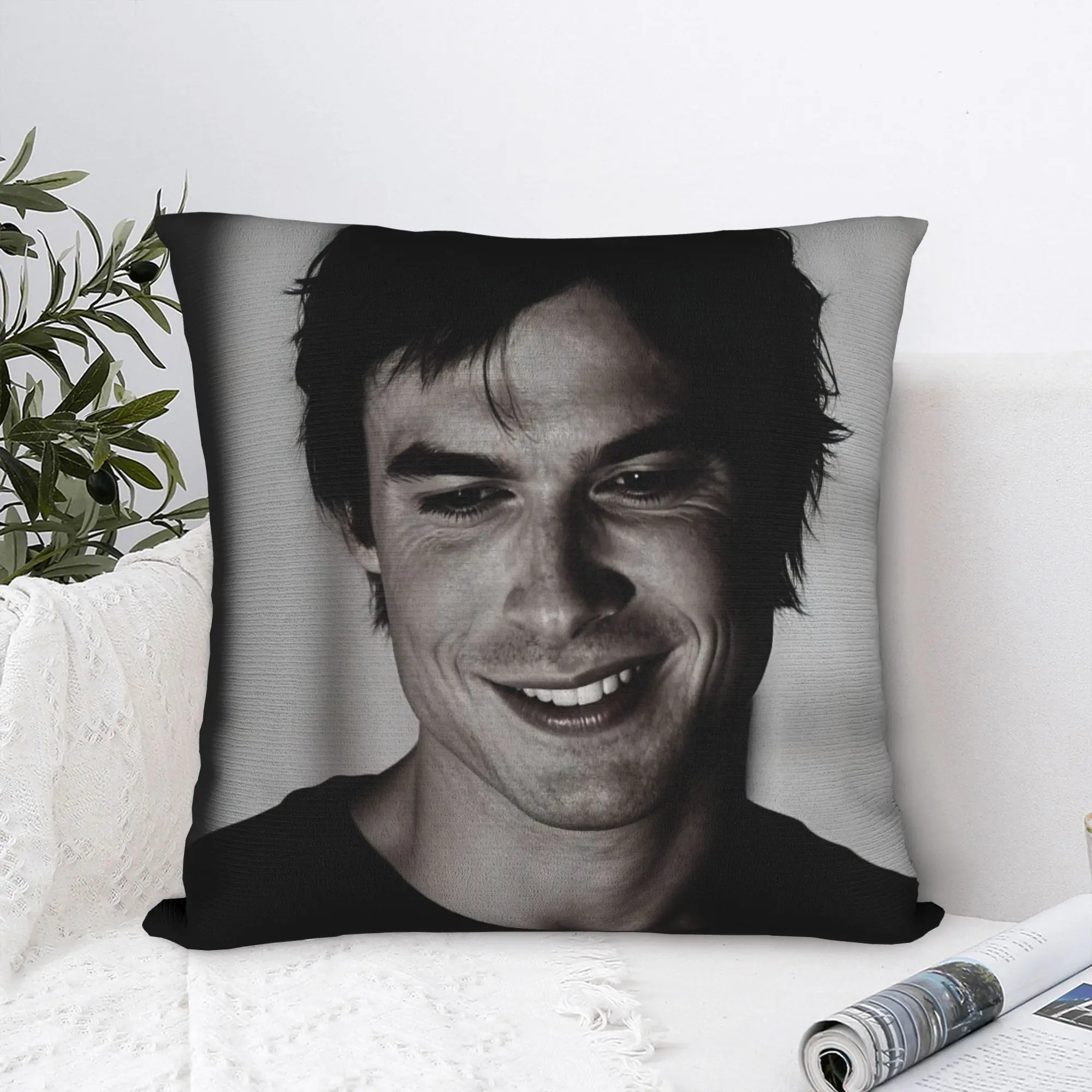 VIKAMA Vampire Diaries Damon Portrait Pillow Case  Print Pillow Cover Novelty Pillowcases For Office Car Home Decor