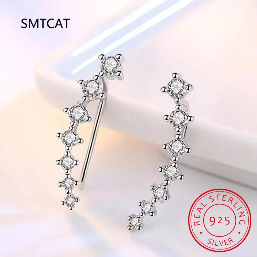 All D Moissanite Earring Crawler Climber Dla kobiet 7-gwiazdkowy mankiet na ucho Srebrny 925 Czarny / biały diament Biżuteria ślubna Luksusowy prezent — zdjęcie 3