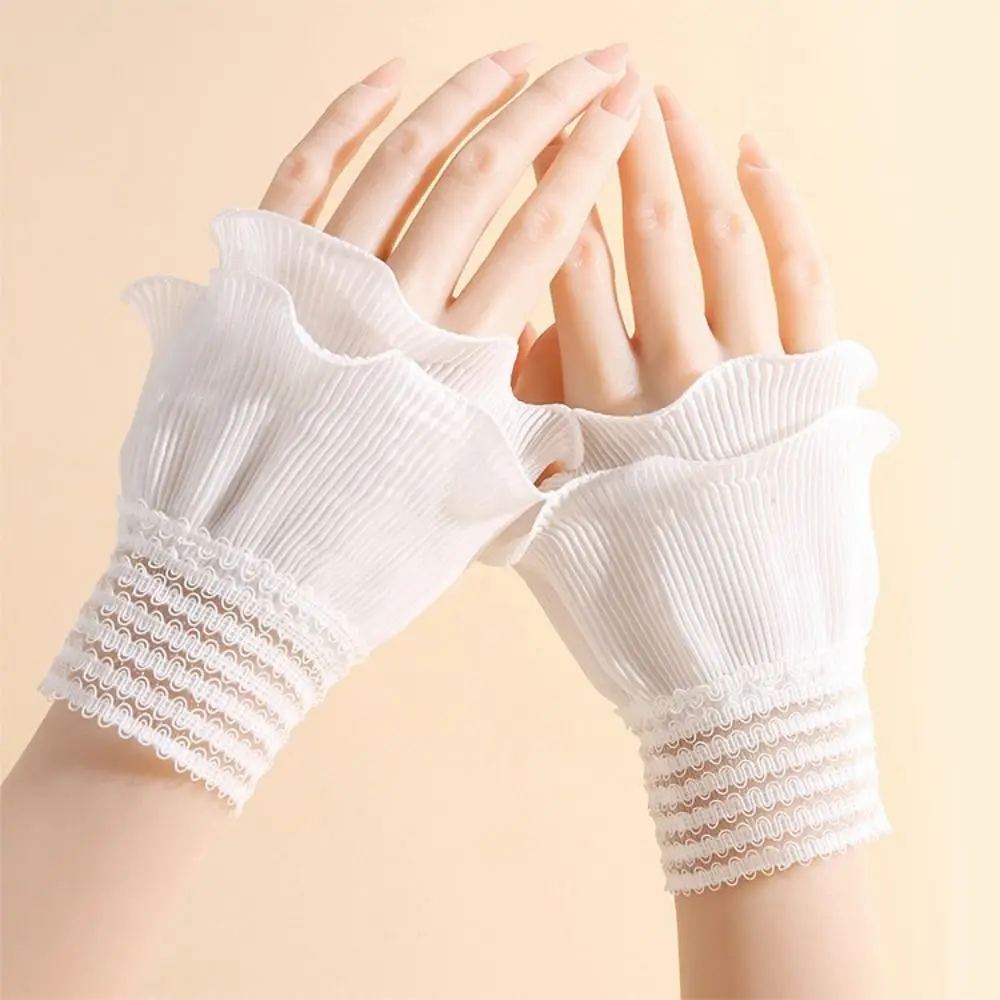 Manset Palsu Berlapis-lapis Model Ruffle, Dapat Dilepas, Warna Putih Hitam, Manset Sweater