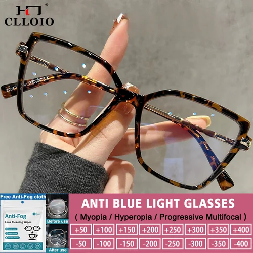 CLLOIO, gafas de lectura cuadradas Premium con forma de ojo de gato, gafas para miopía con montura grande a la moda para mujer, gafas graduadas antiluz azul