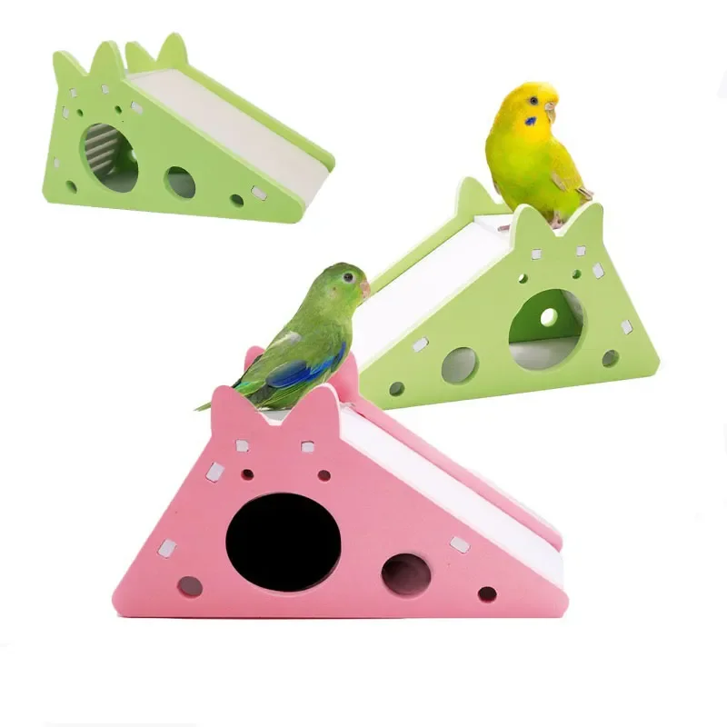 

Wooden Bird Slide Toy Hamster Hideout House Parrot Cage Accessories Guinea Pig Cave Slide with Stairs Toy Small Pet Supplies