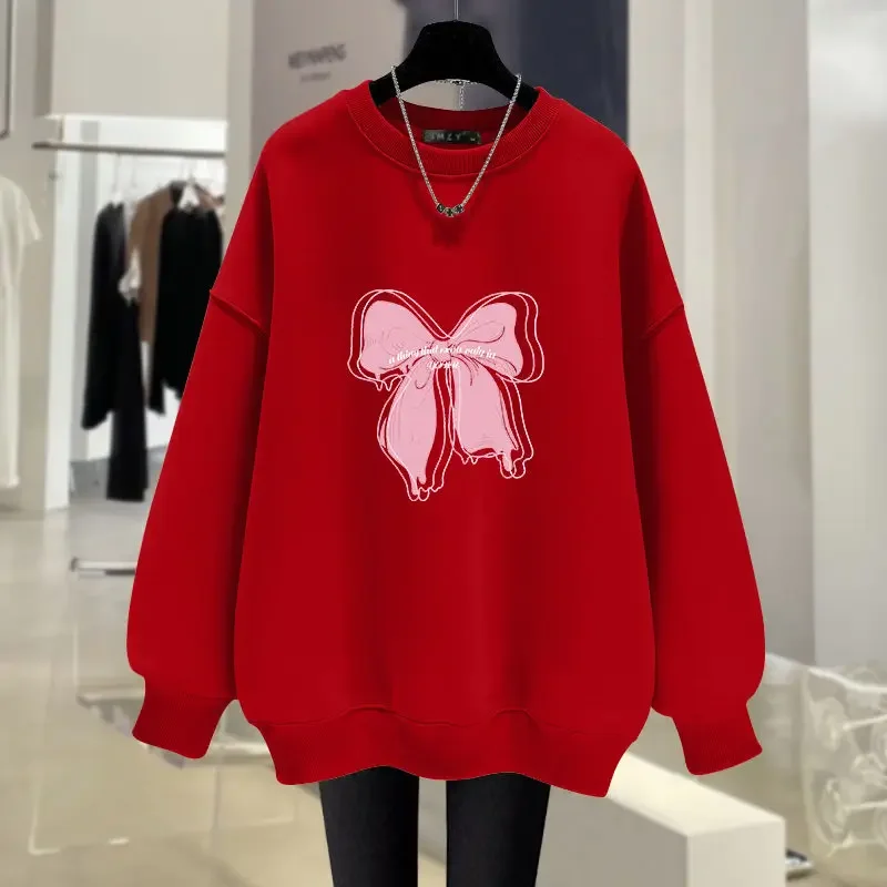Herbst Winter Mode Bogen Langarm Sweatshirts Frauen Kleidung Beiläufige Lose Oansatz Hoodies