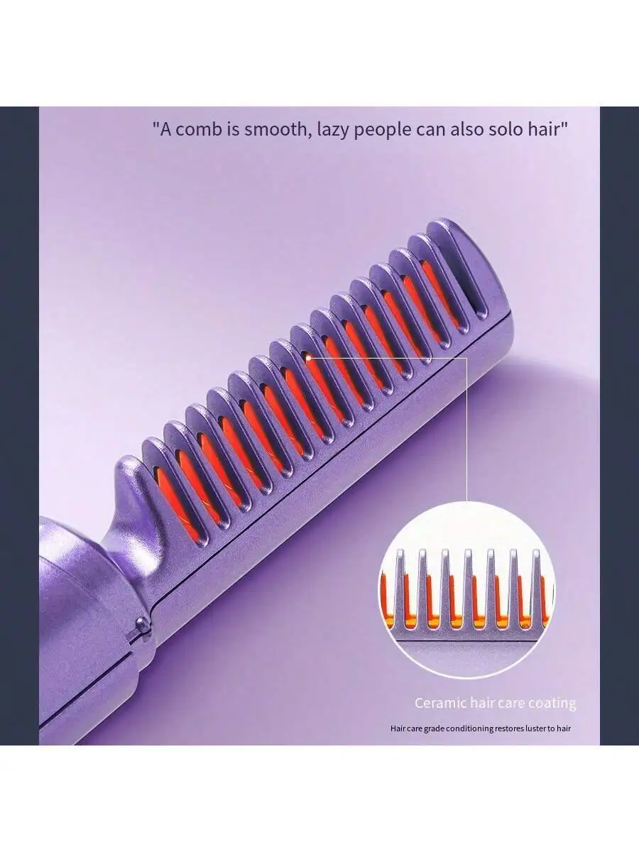 1pc 2-In-1  Wireless Straightening Comb, 3-Level Adjustable, Portable Heated Brush, USB Charging, Mini Straightener To Achieve S