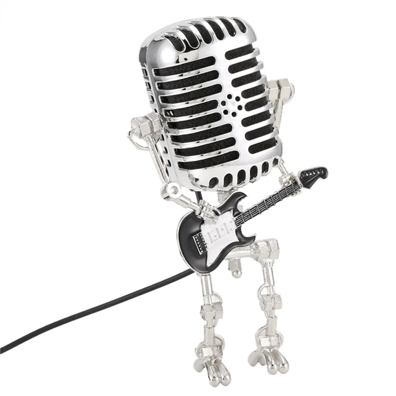 金属製マイク付きロボットランプ,2個,ロックボット,デスクランプ,ギターホルダー,ヴィンテージ常夜灯