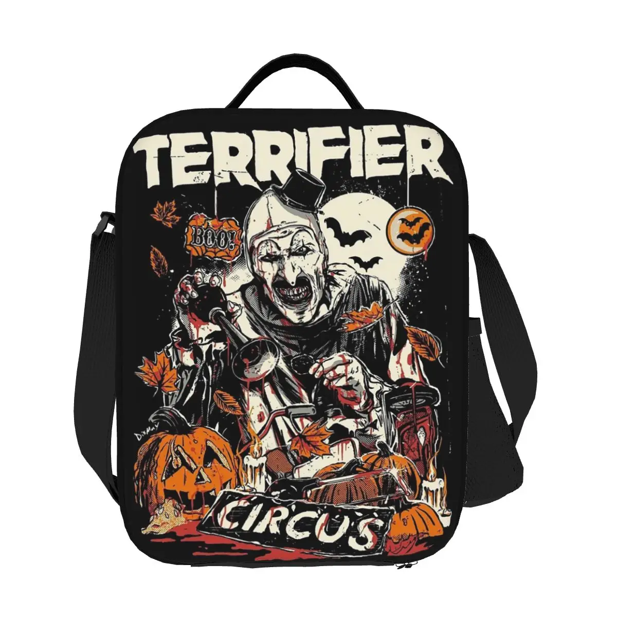 

Custom Terrifiers Movie Art Horror Slasher Halloween Thermal Insulated Lunch Bag Women Portable Lunch Container Bento Food Box