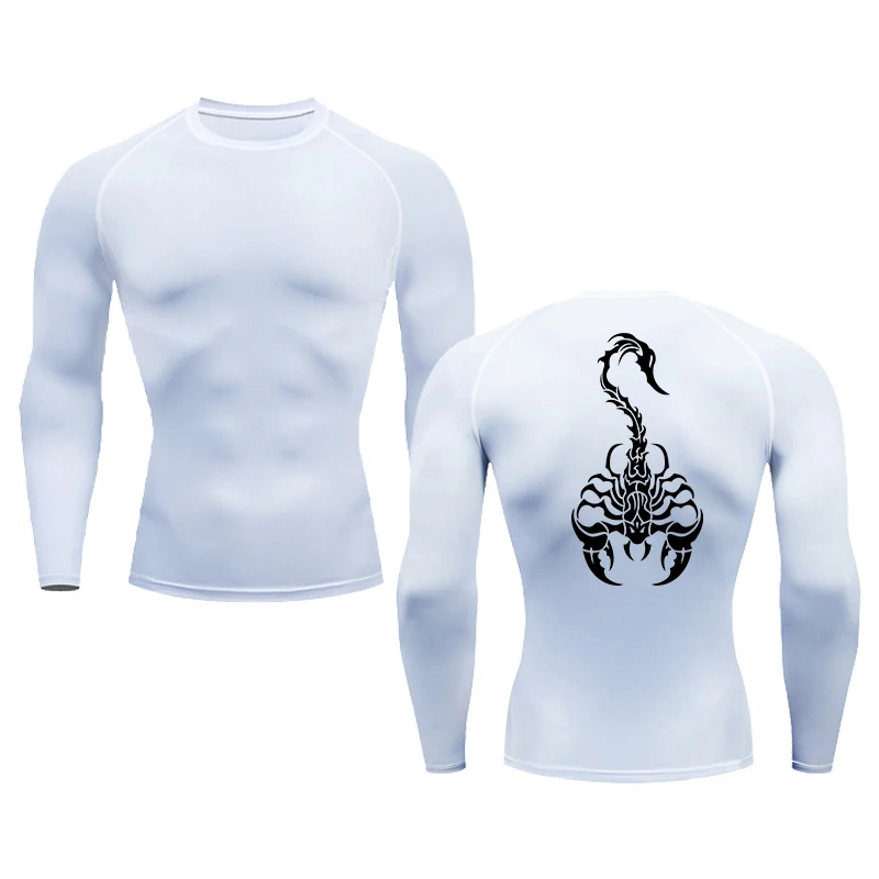 Men Scorpion Pattern Print Running Compression Long Sleeves tight-fitting Sport T-shirt Gym Fitness Male Jogging Tracksuit Tops