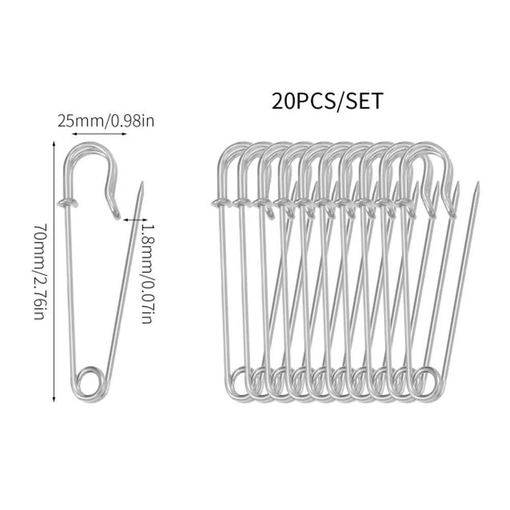 20 Piezas De Broches Largos Con Tapón De Seguridad – 90 Mm – Ideales Para Ropa, Corbata, Sombrero Y DIY