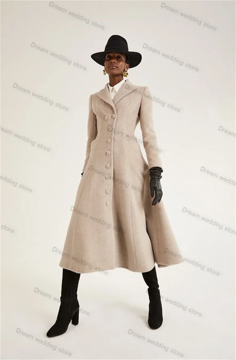 

Beige Woolen Women Suit 1 Piece Long Overcoat Blazer Formal Single Breasted Maxi Prom Dress Customized Jacket Office Lady Coat