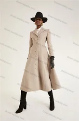 Beige Woolen Women Suit 1 Piece Long Overcoat Blazer Formal Single Breasted Maxi Prom Dress Customized Jacket Office Lady Coat