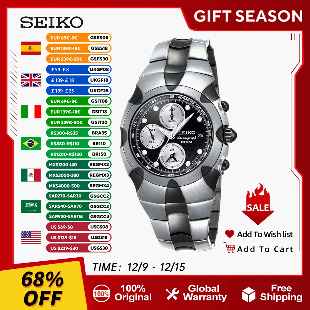 Seiko Original Japan Quartz Watches luxury 10Bar Waterproof  Sports Watches for men Stainless steel