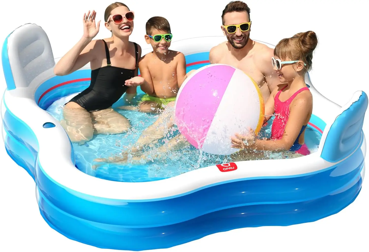 

Inflatable Swimming Pool with 2 Seats and Backrests, 80" L x 80" W x 27" D Large Full-Sized Family Pools for and Ad Pool float