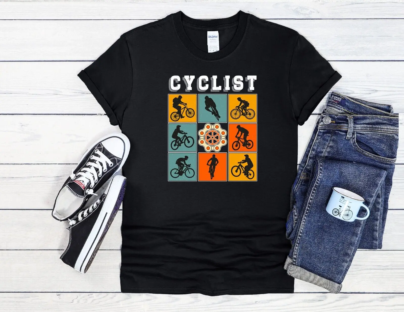 Cyclist Bike Ride Jute Bag Baseball T Shirt Top 3516