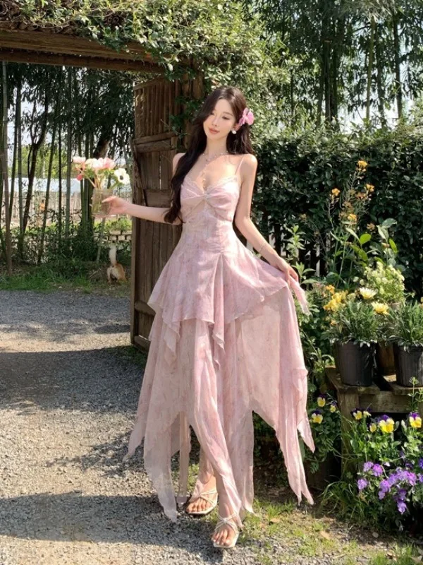 

Романтическое цветочное платье с завышенной талией, асимметричное, пляжное, легкое, из вискозы, для молодых женщин