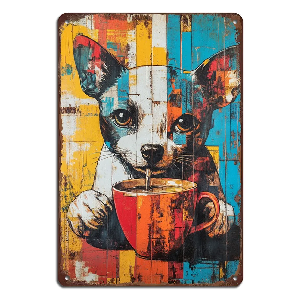 Vintage Watercolor Puppy Metal Iron Plaque Home Iron Wall Art Decoration Gift for Dog Lovers Size 8x12inch Home Wall Decorationv