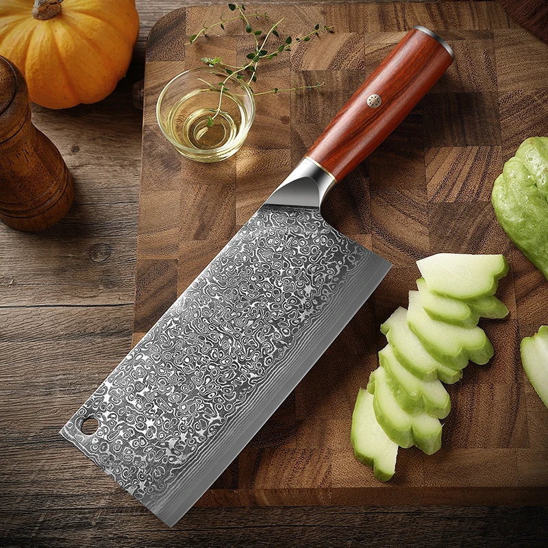 

TJ POP 67 Layer Damascus Steel Kitchen Knife SKD11 Steel Core Household Sharp Slicing knife Meat Cutter 7Inch Cleaver Chef Knife