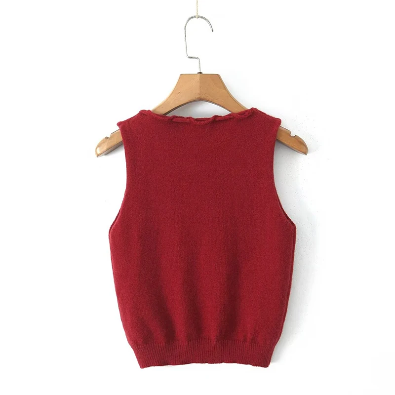 YENKYE New Women Bow Sweater Vest O Neck Sleeveless Black Wine Red Crop Top Chic Autumn Tank Tops