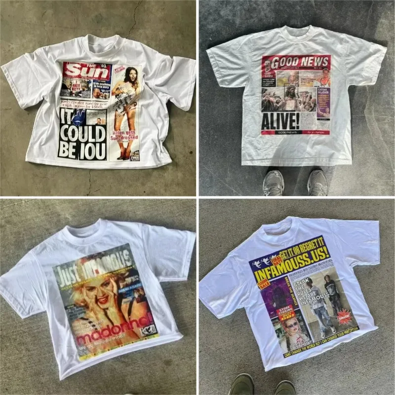 Harajuku American Newspaper Graphic T Shirts Y2k Tops Oversized T Shirt Couple Pro Choice Gothic Streetwear Vintage